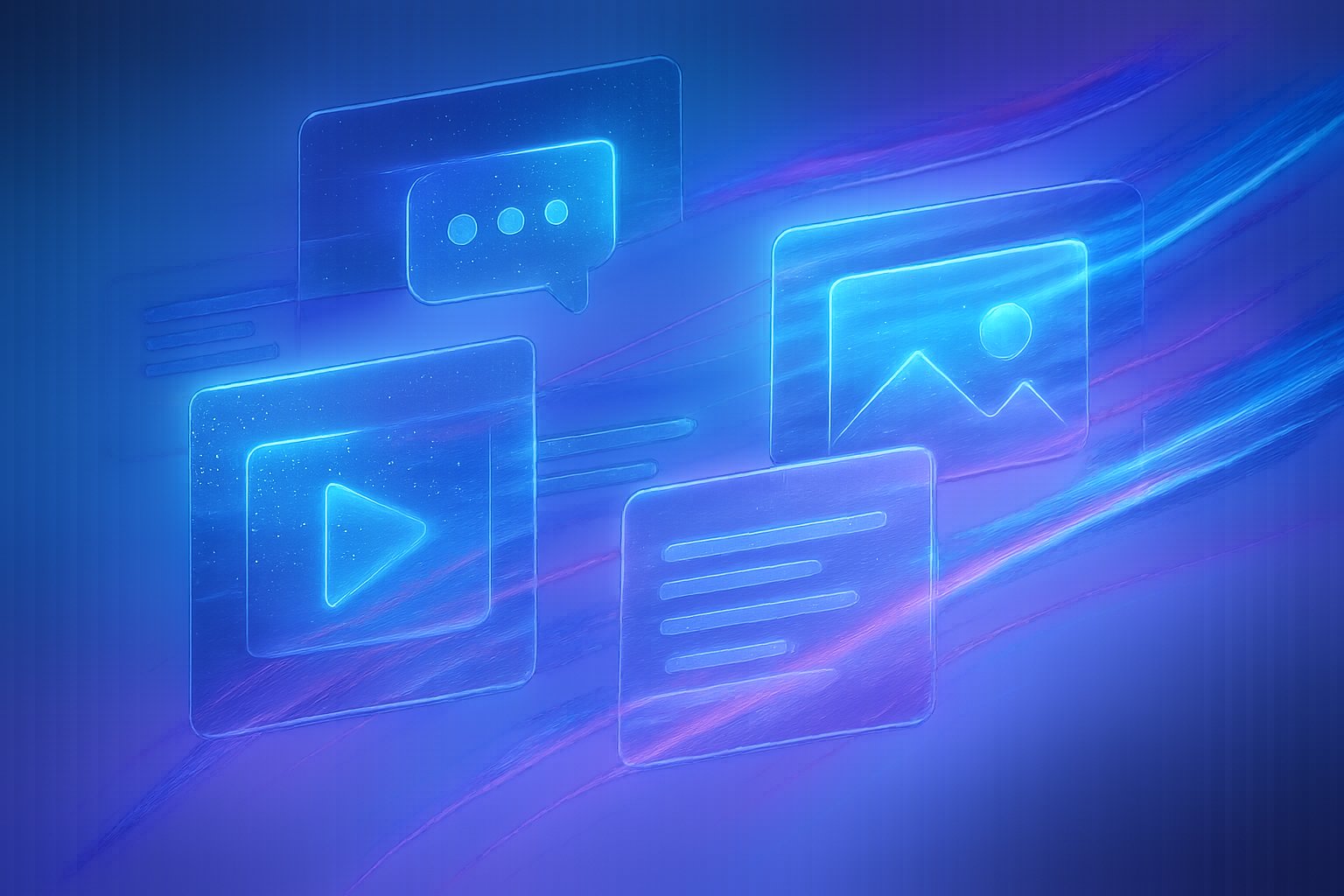 Abstract representation of Synthetic Media flows protected by invisible digital watermarks.