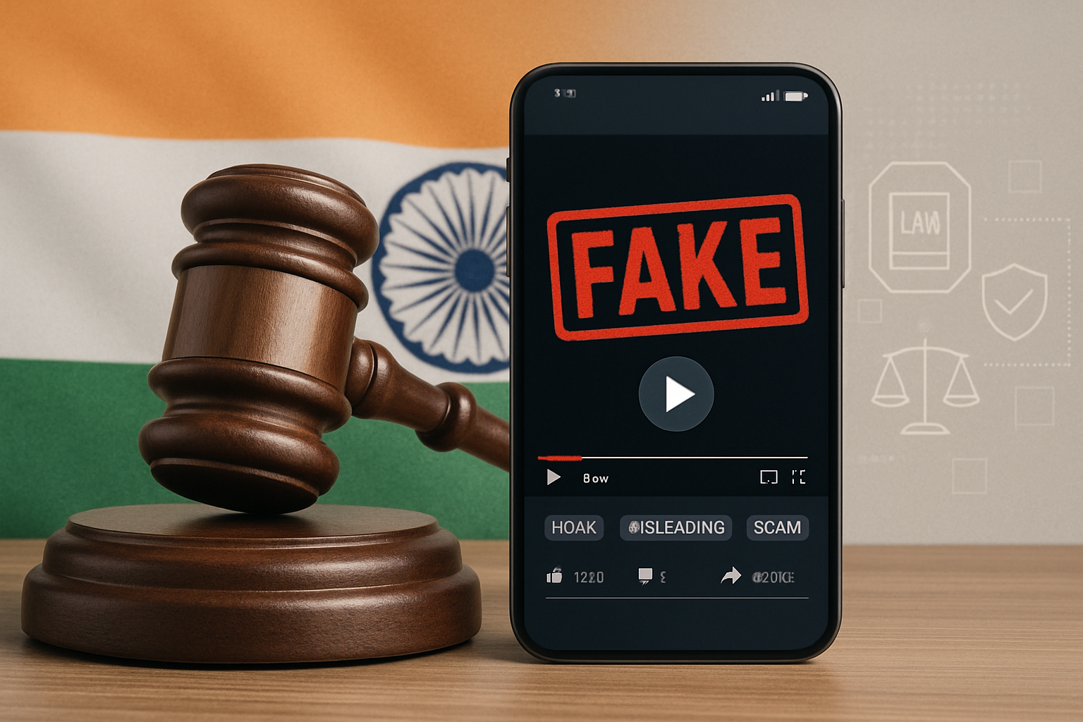 Deepfake regulation in India depicted with IT rules and marked videos.
