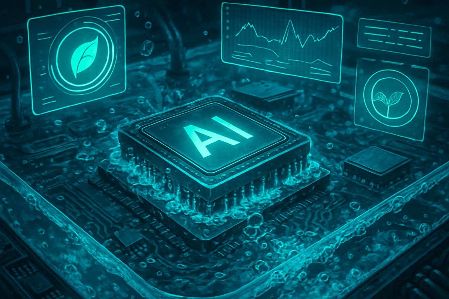 AI computing hardware cooled with liquid for enhanced sustainable AI infrastructure.