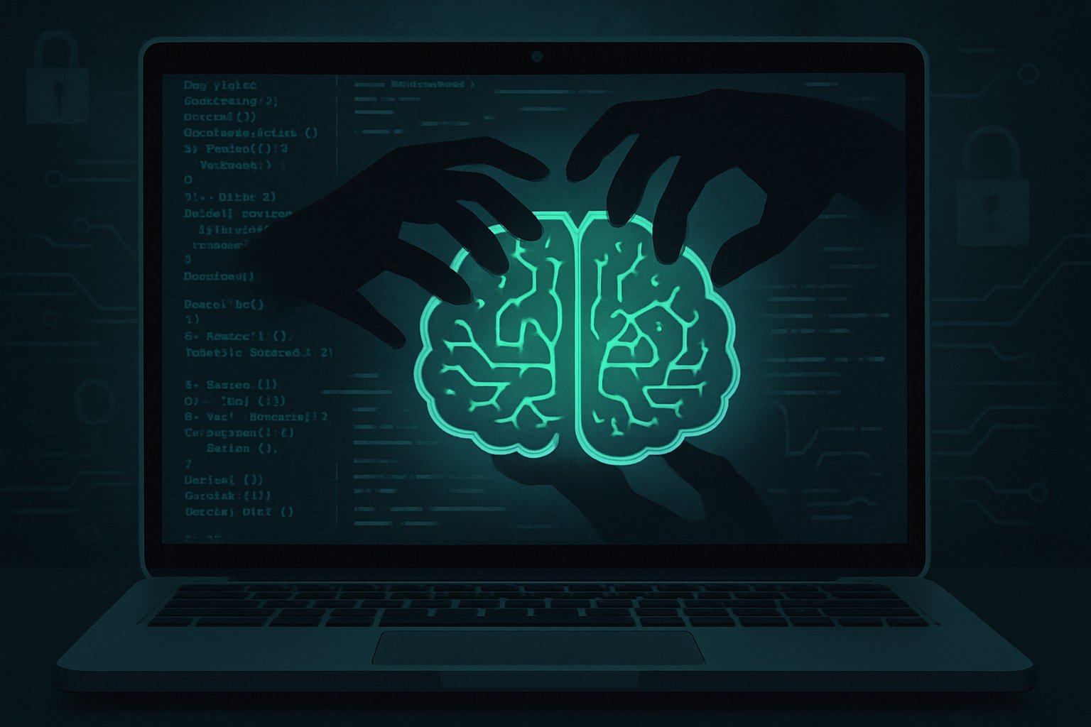 Laptop showing adversarial AI attacks with embedded LLM-powered malware