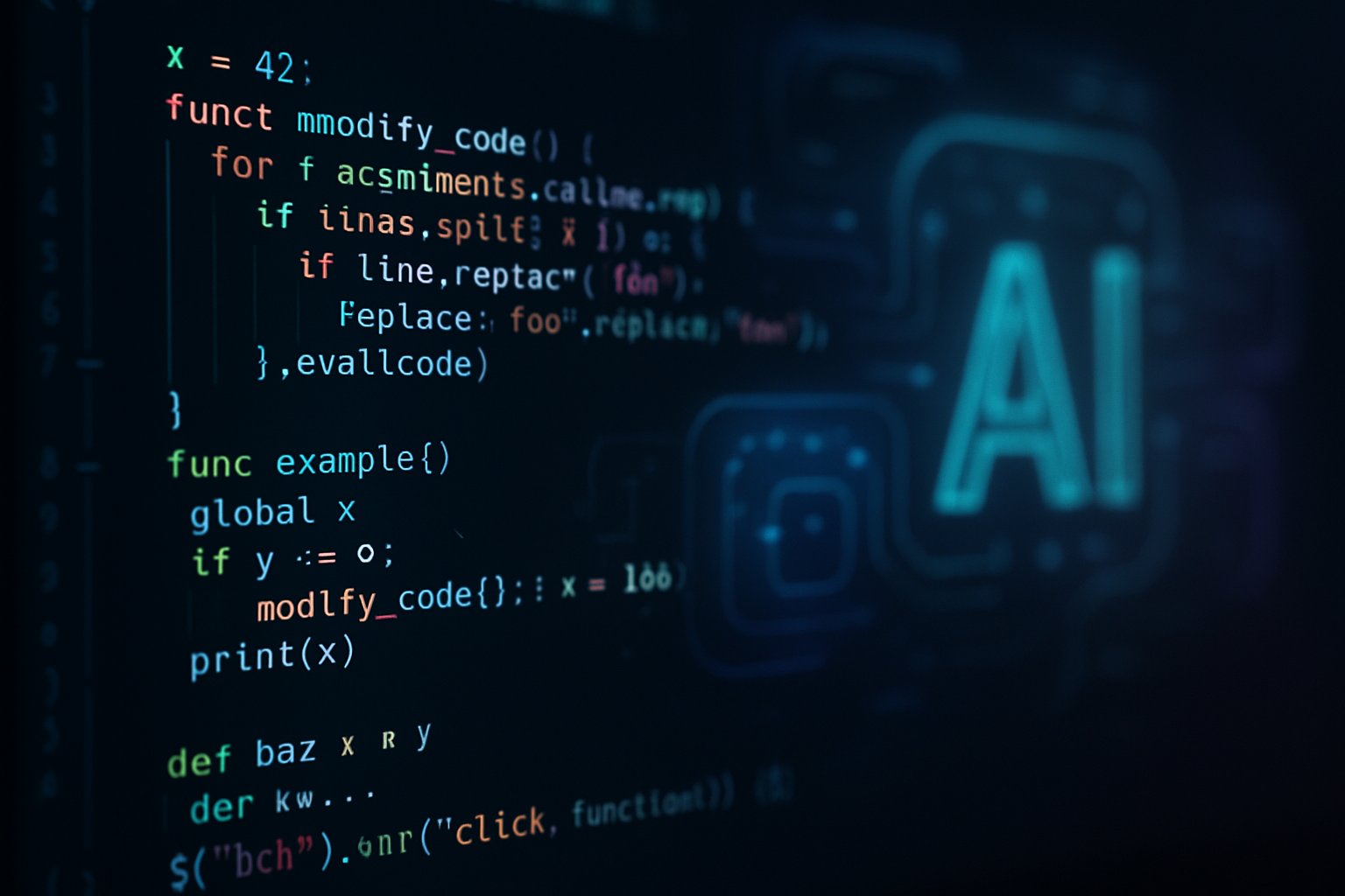 Self-modifying AI-powered malware code adapting on a computer screen.