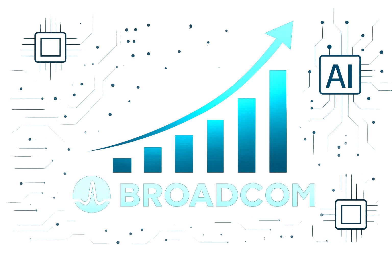 Upward digital chart symbolizing AI infrastructure growth with Broadcom influence.