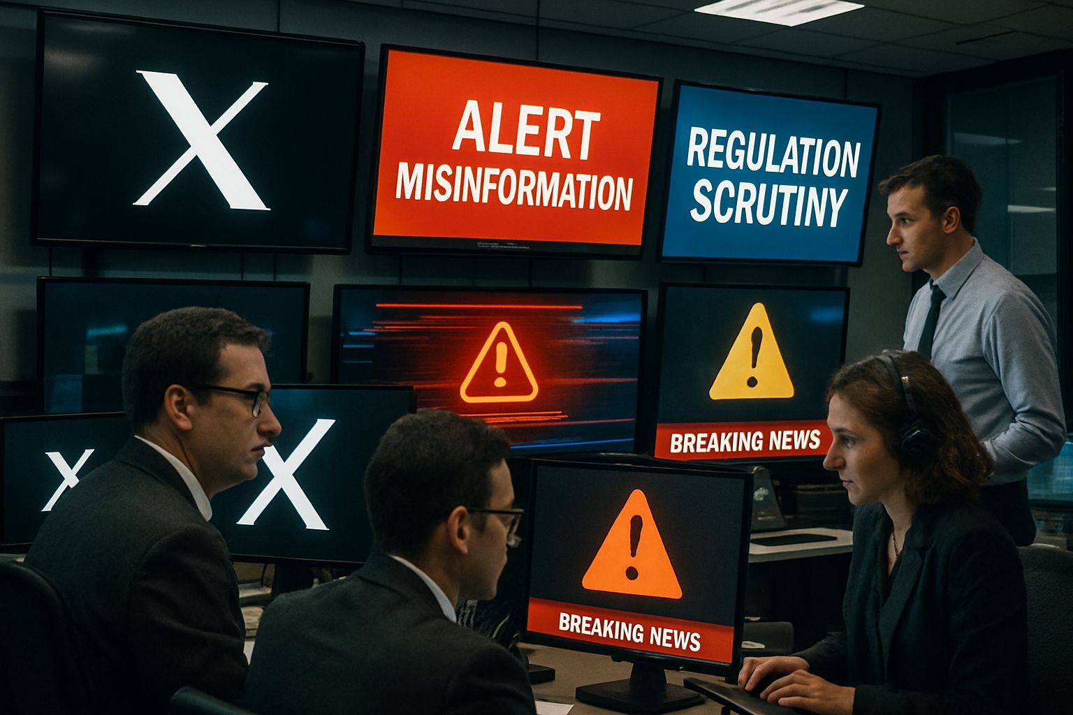 Newsroom monitors EU regulatory action on X platform for misinformation control.