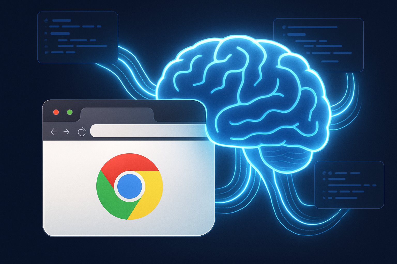 browser AI integration as Chrome browser window merges with AI brain