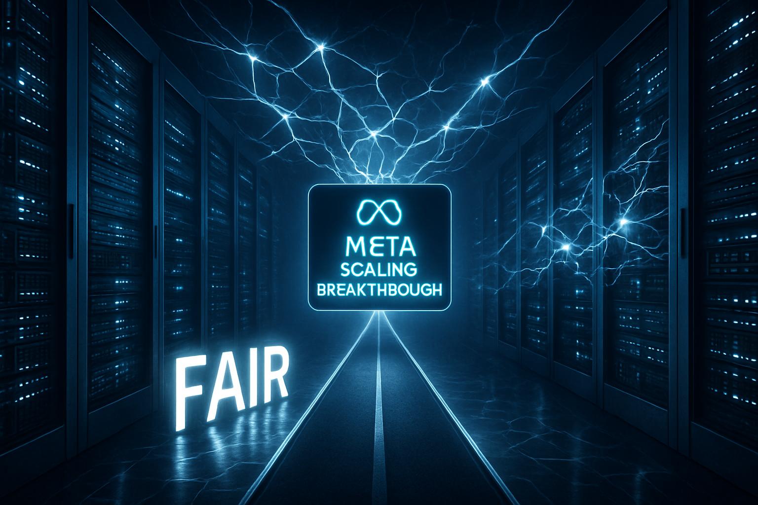 Meta scaling breakthrough visualized with investment in AI compute and infrastructure.