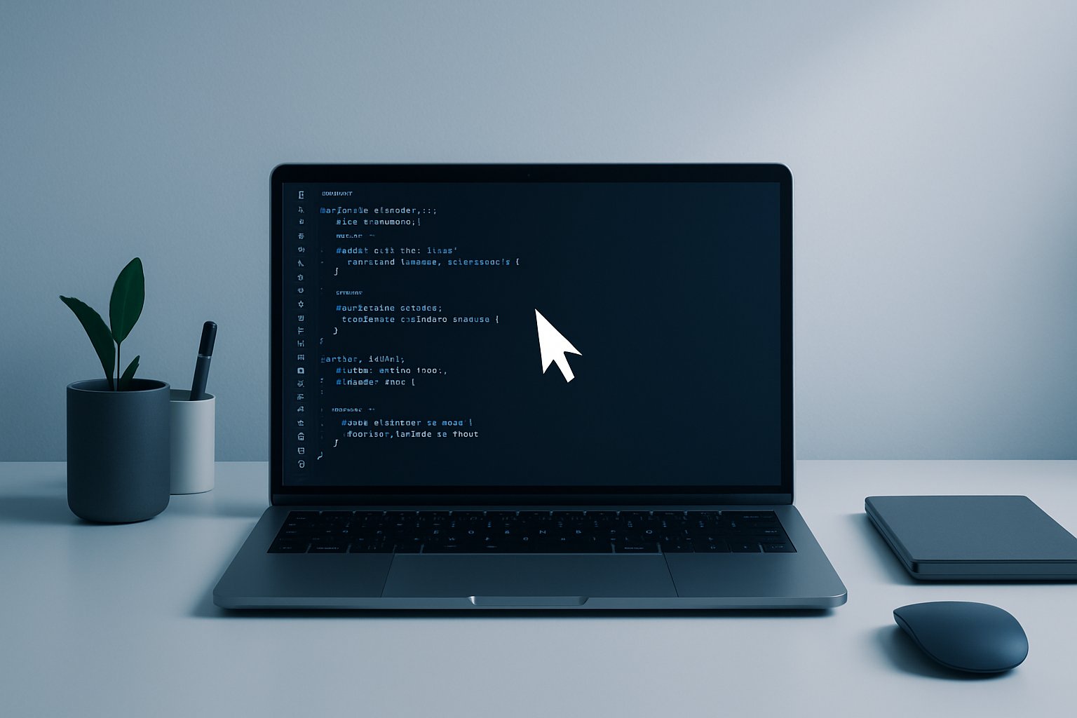 Modern code editor with advanced text input control innovation visualized by a digital cursor.