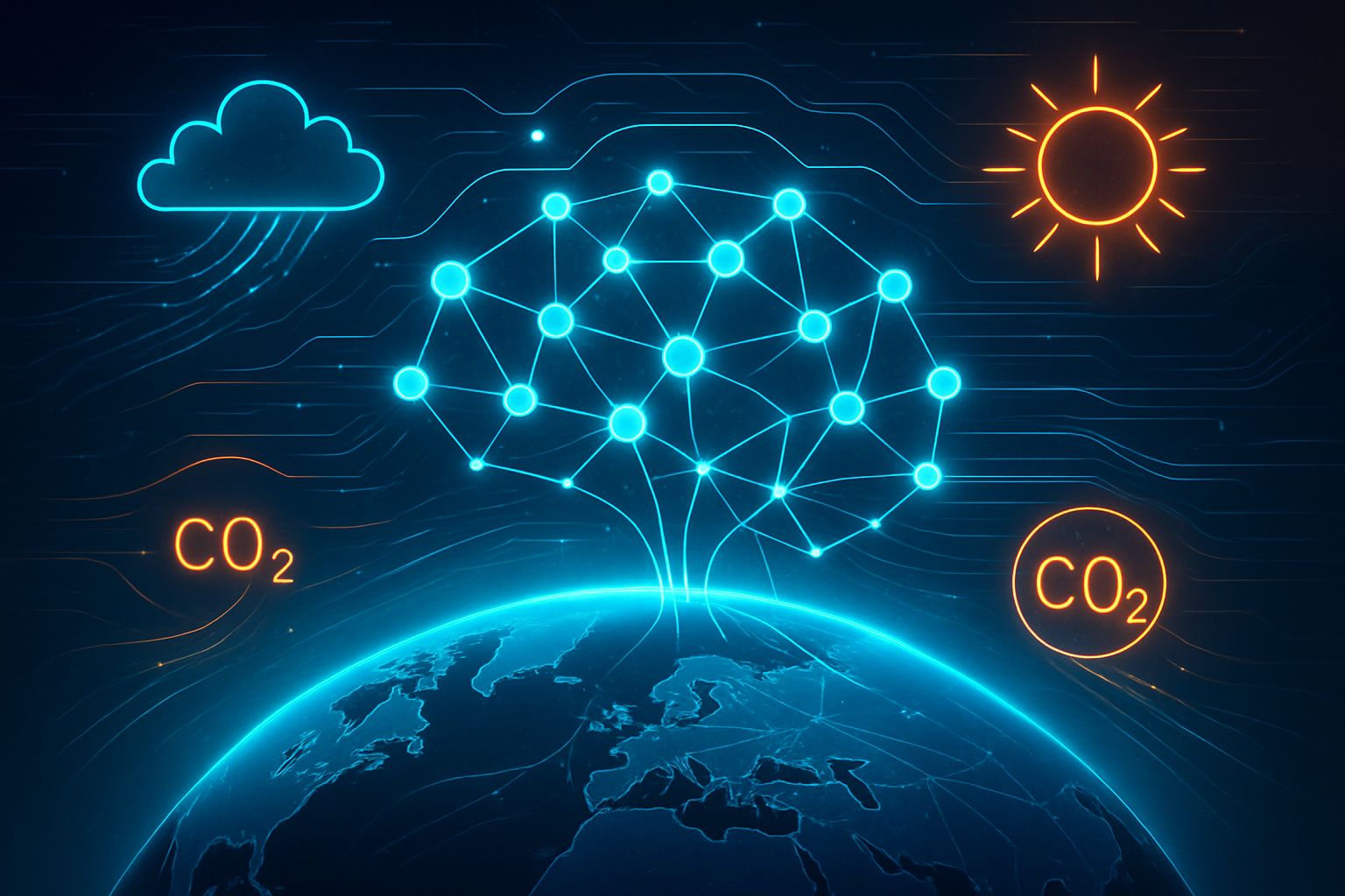 Research Focus visualized as a neural network driving global climate solutions.
