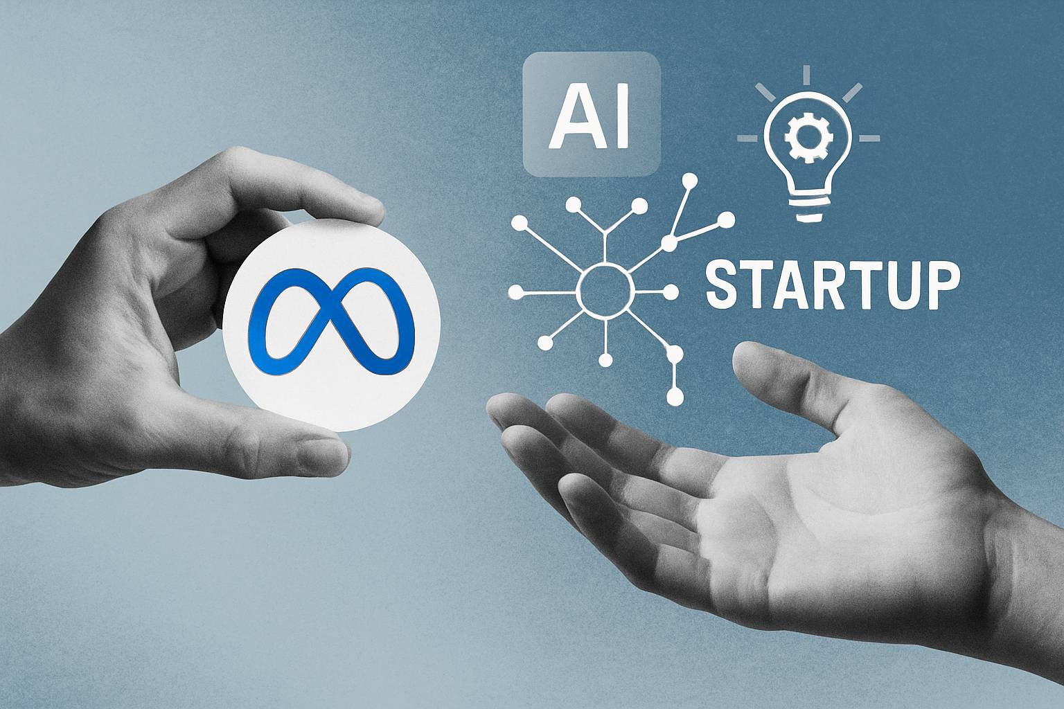 AI godfather departure visualized with Meta logo and AI innovation icons.