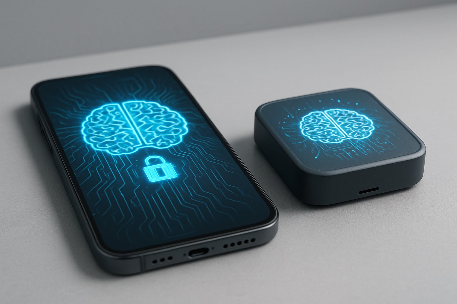 Smartphone and sensor showcasing edge generative AI offline processing capabilities.