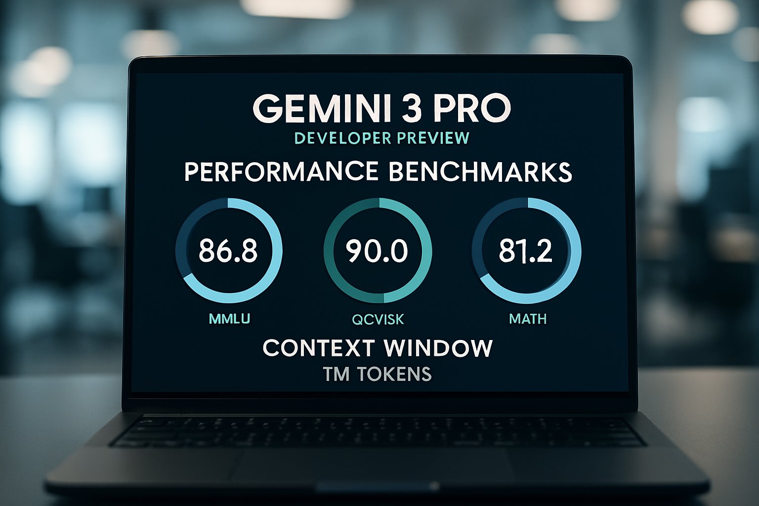 Context window and benchmarks for Gemini 3 Pro developer preview highlighted on screen.
