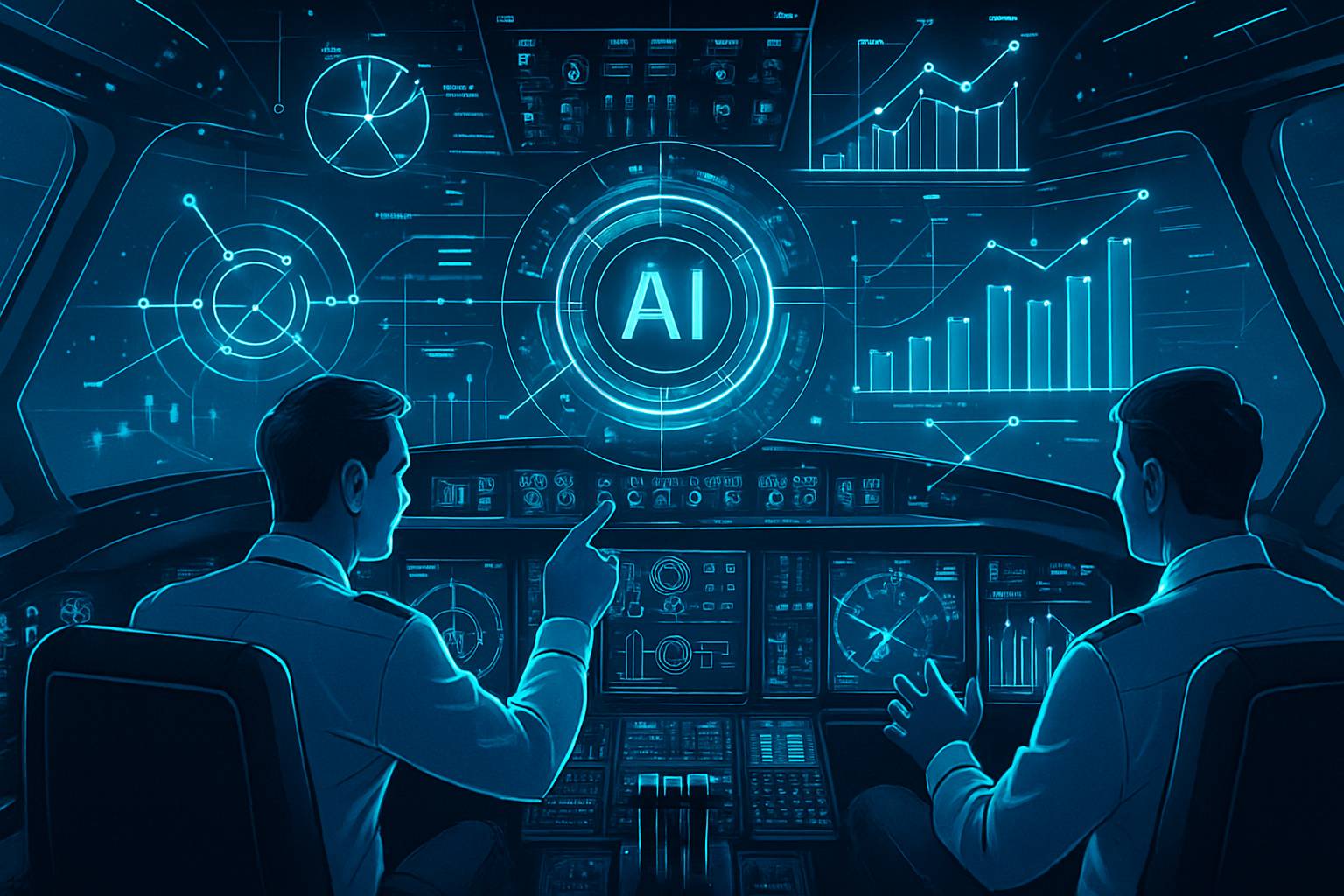 Pilots using AI analytics powered by Aviation AI for efficient crew management.