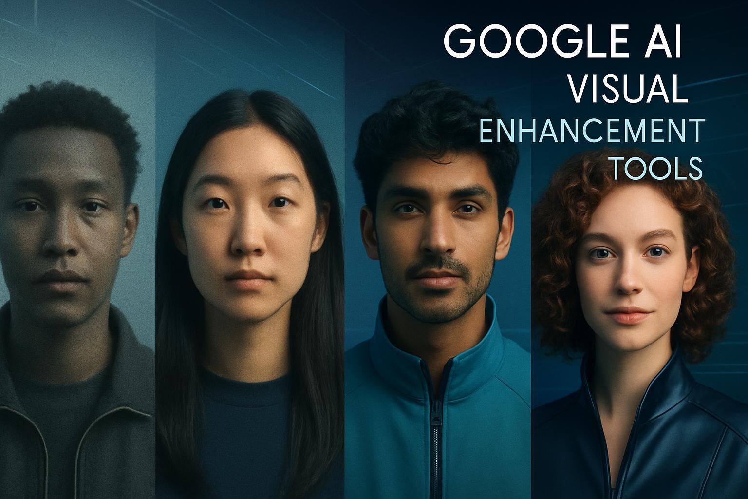 Collage showing AI Visual Enhancement Tools improving portrait photos.