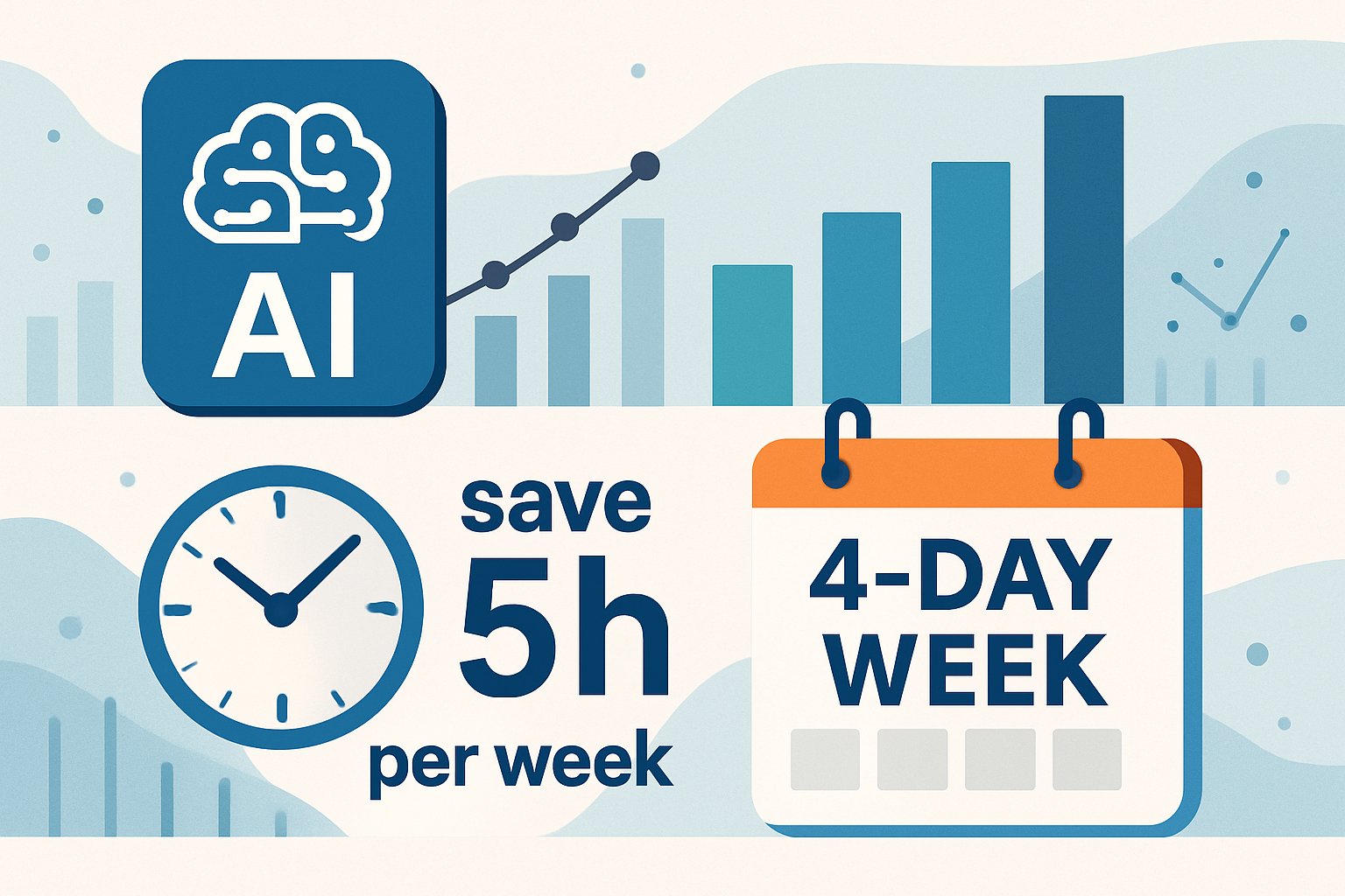 Infographic about workforce transformation research highlighting AI time savings and the four-day week.
