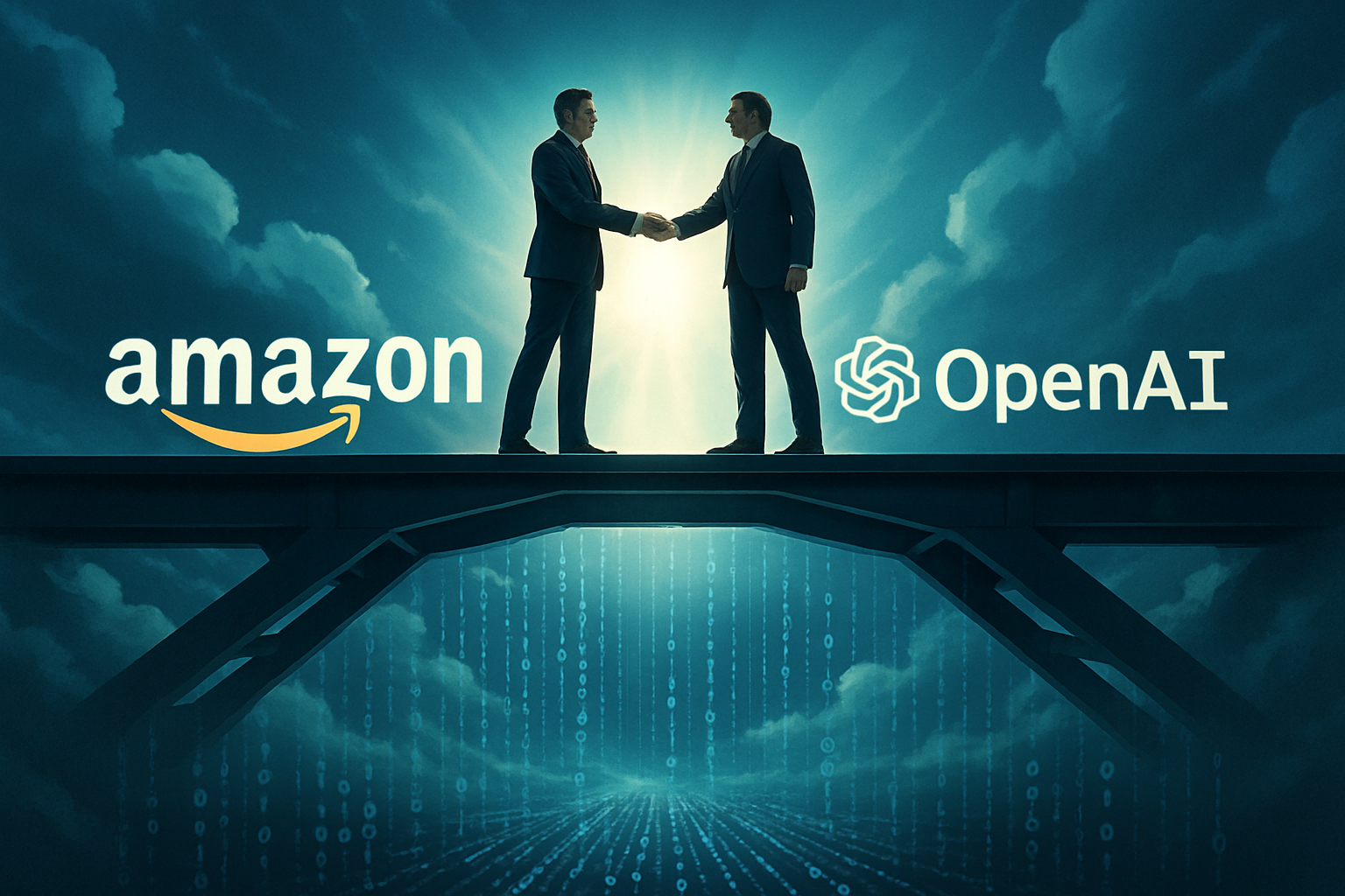 Amazon and OpenAI leaders sealing the AI cloud alliance deal