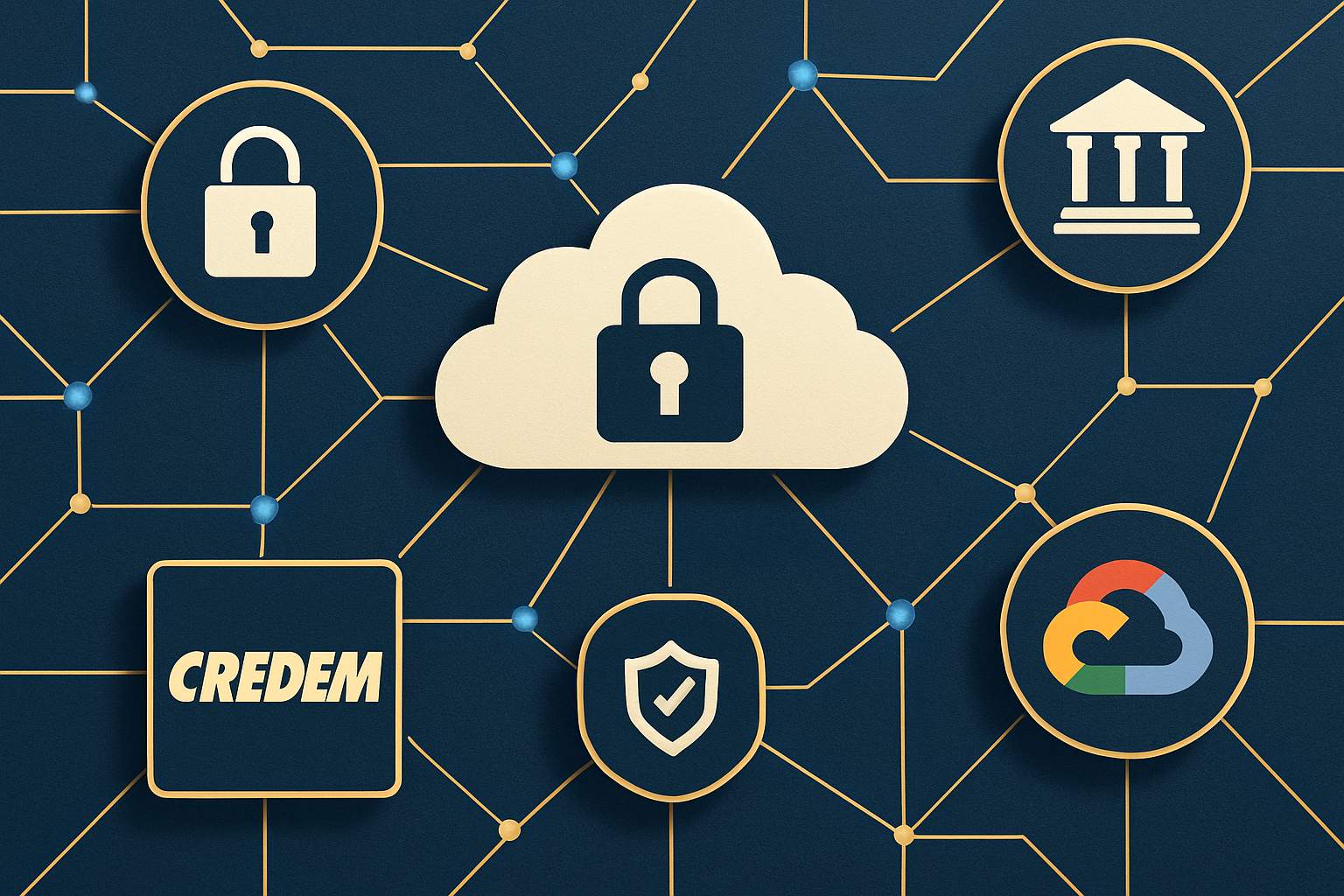 Generative AI integration showing secure cloud network for banking compliance and data residency.