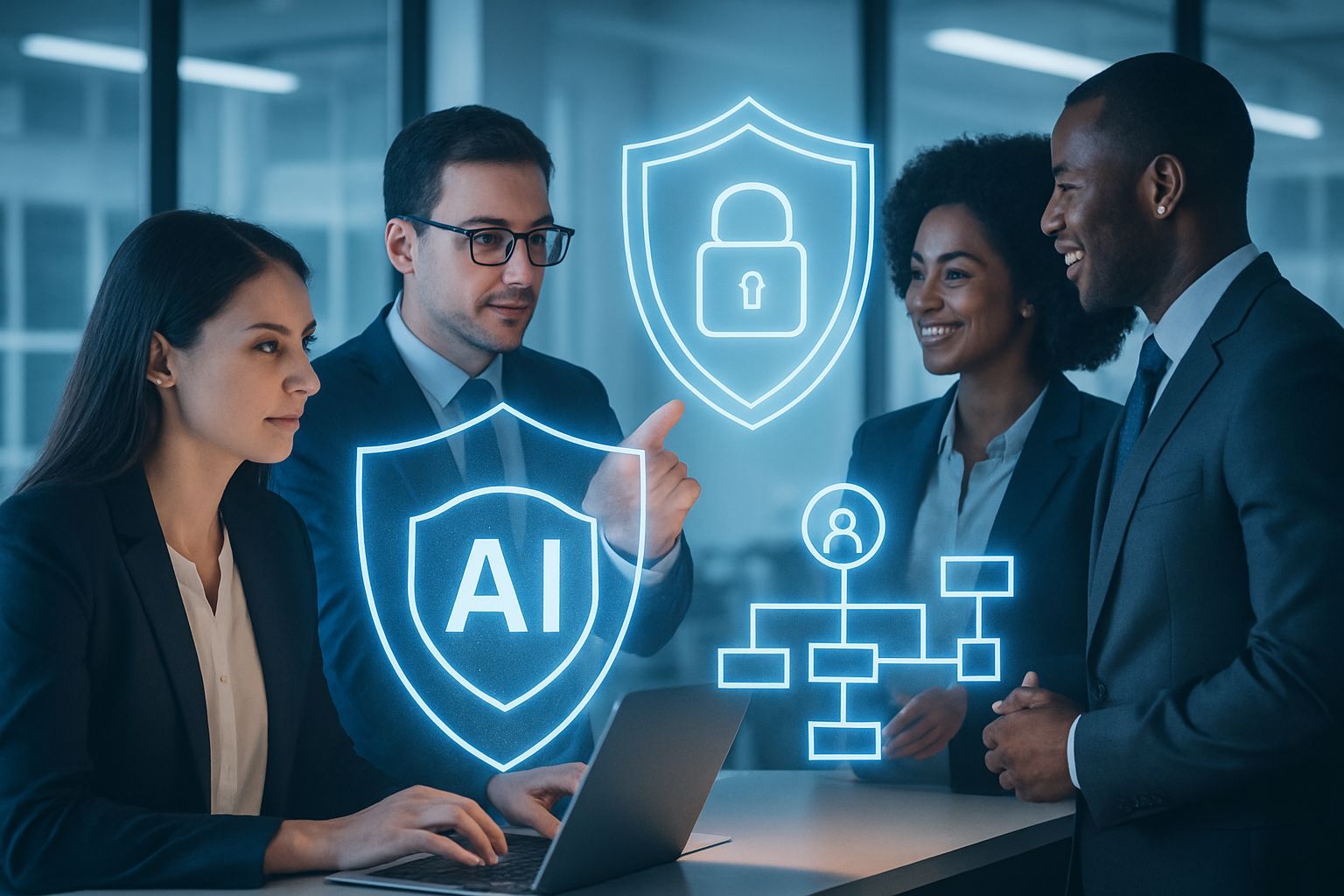 Secure AI technology showcased in business setting with agentic systems.