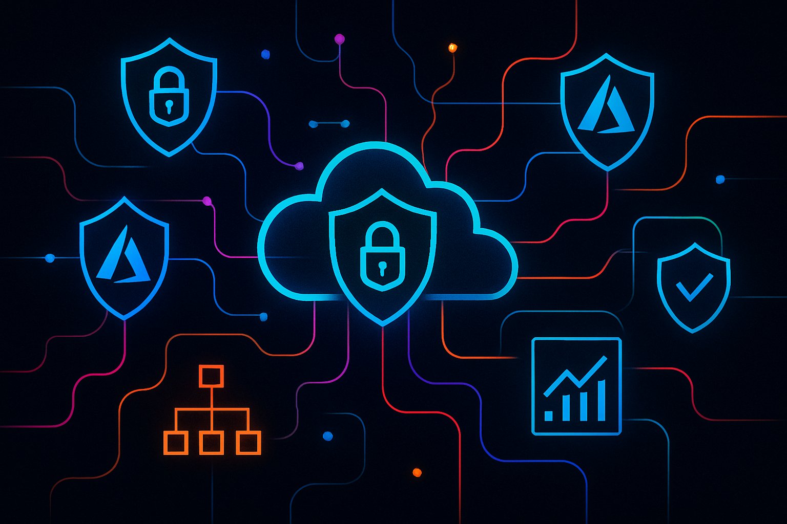 Enterprise AI and Azure security governance visualized as network map.