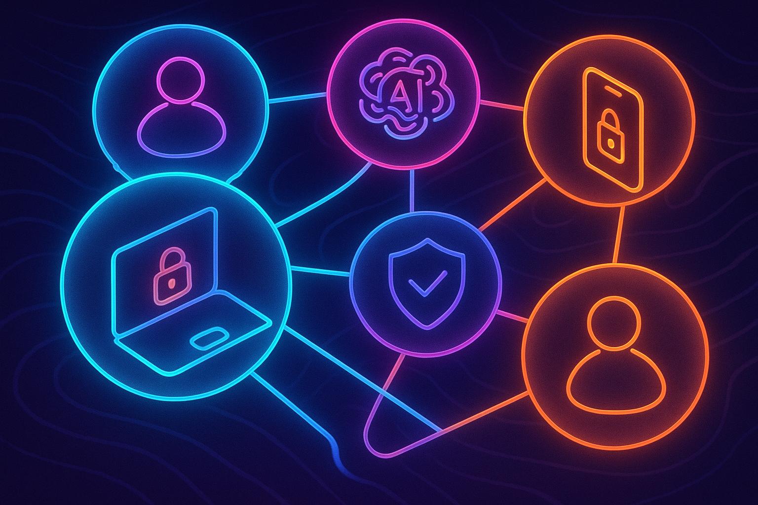 Zero Trust model illustrated with AI-driven secure user-device connections.