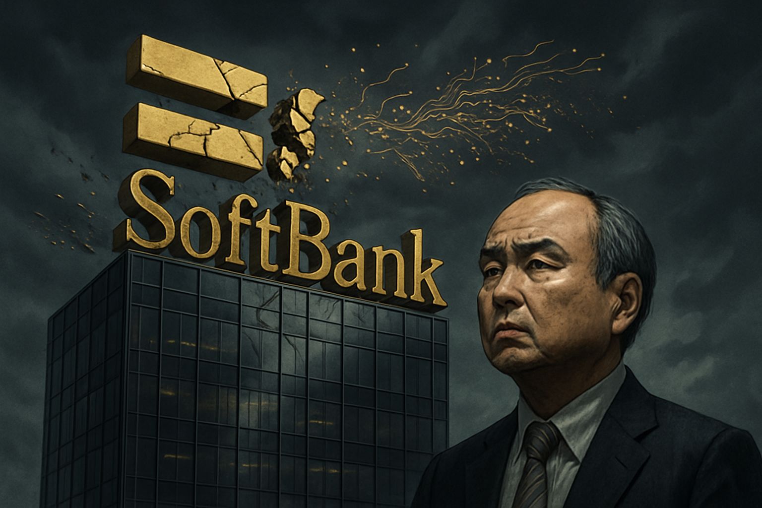 SoftBank logo crumbling as Masayoshi Son empire shaken by AI selloff