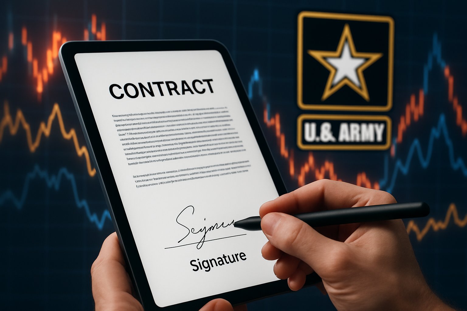 Digital Army contract with fluctuating charts representing enterprise software volatility.