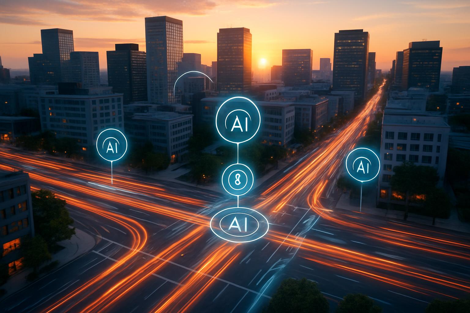 Urban AI technology drives efficient city grid traffic solutions.