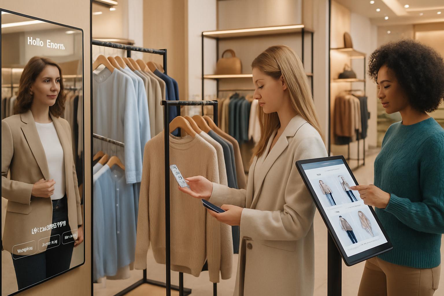 AI in Fashion retail store with smart mirrors and digital shopping assistants