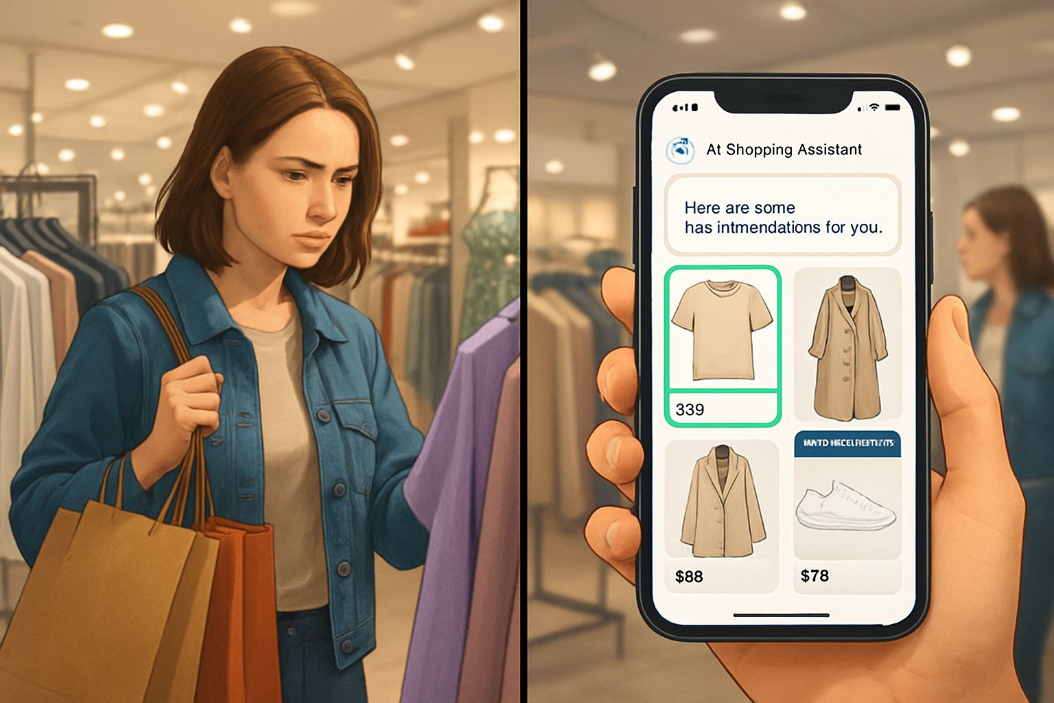 Retail tech shopping app with AI assistant streamlining product recommendations.
