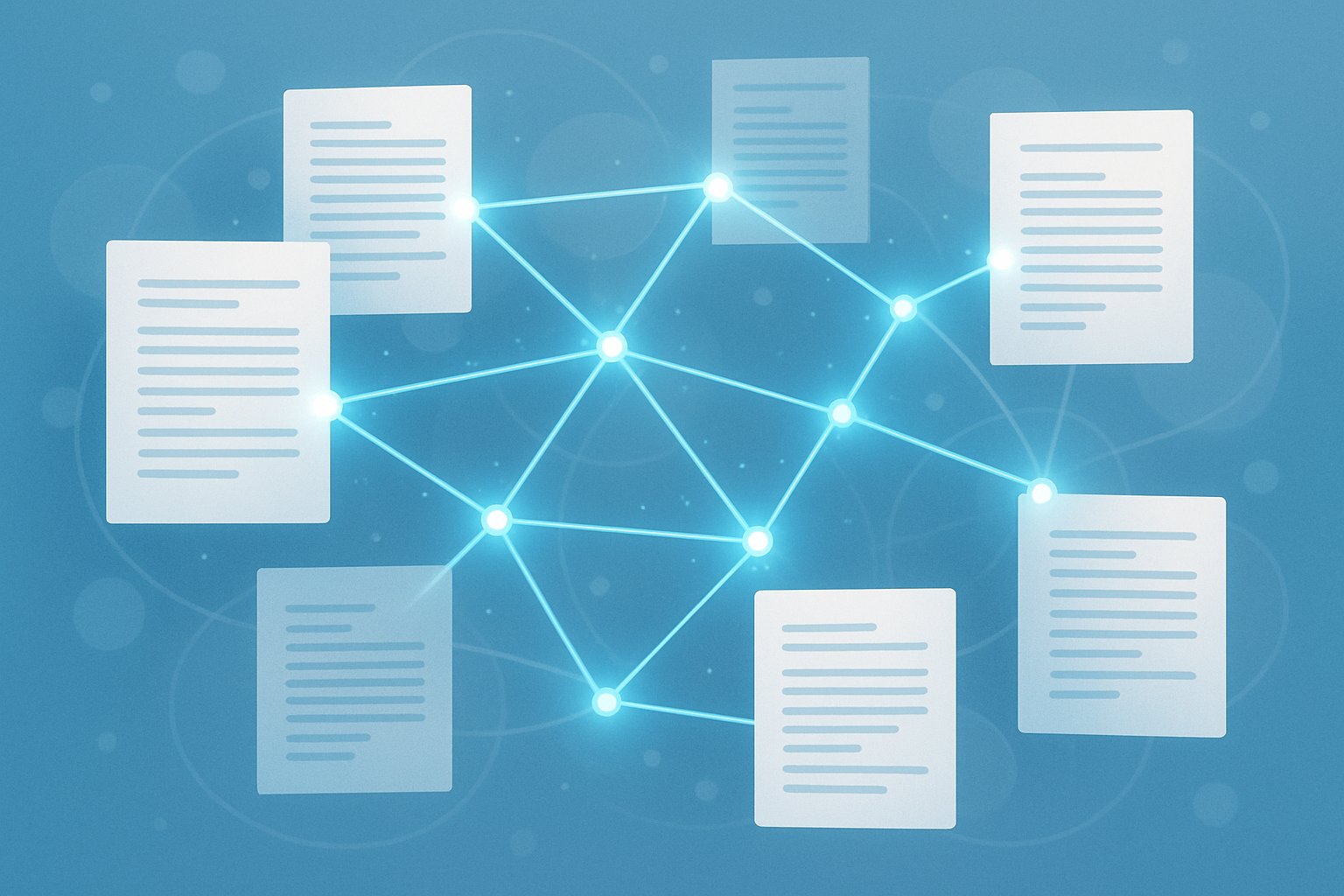 Interconnected academic papers and AI links embodying academic AI innovation.