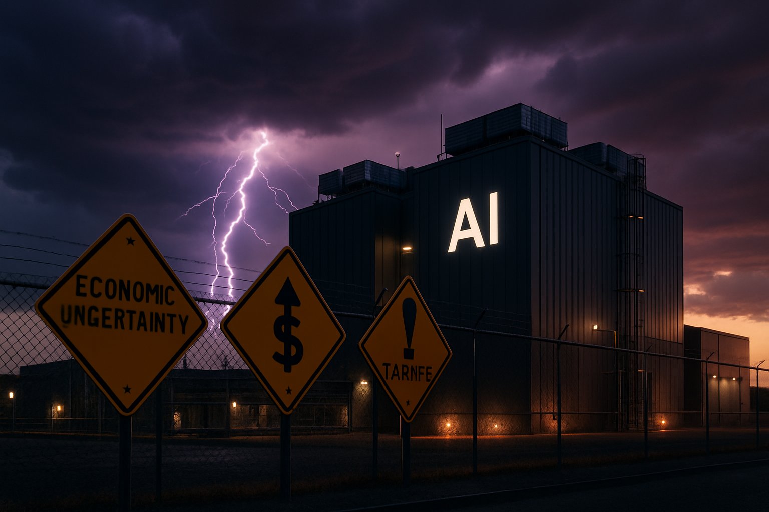 hyperscaler selloff illustrated by stormy AI data center with warning signs