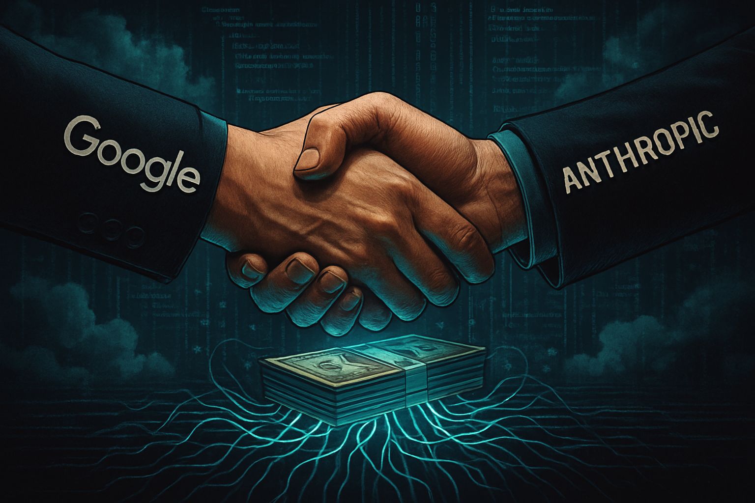 Google and Anthropic in an AI funding mega-round handshake over money and code.