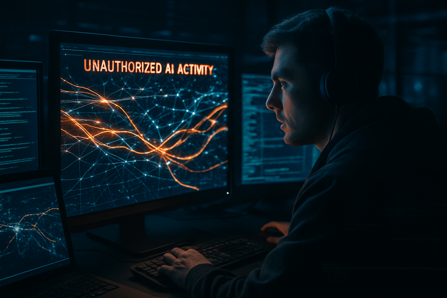 Security expert monitoring shadow AI at work activities.