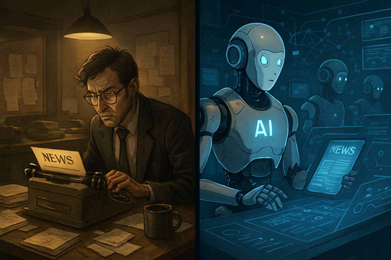 AI in media ethics highlighted by the transition from traditional to AI-driven newsroom.