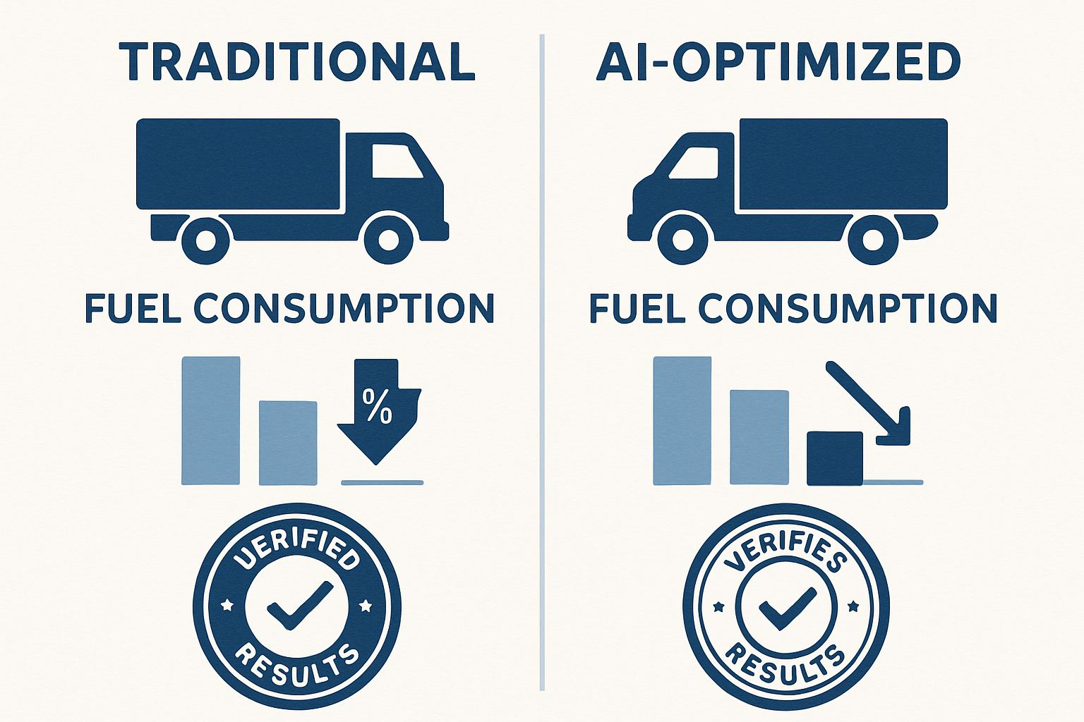 Logistics AI infographic comparing fuel savings with verified certification data