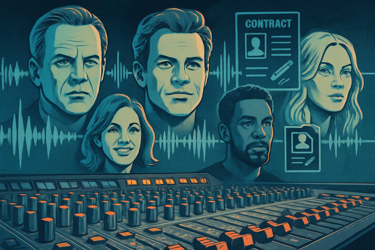 Recording studio and legal elements for Celebrity Voice Licensing with celebrity figures