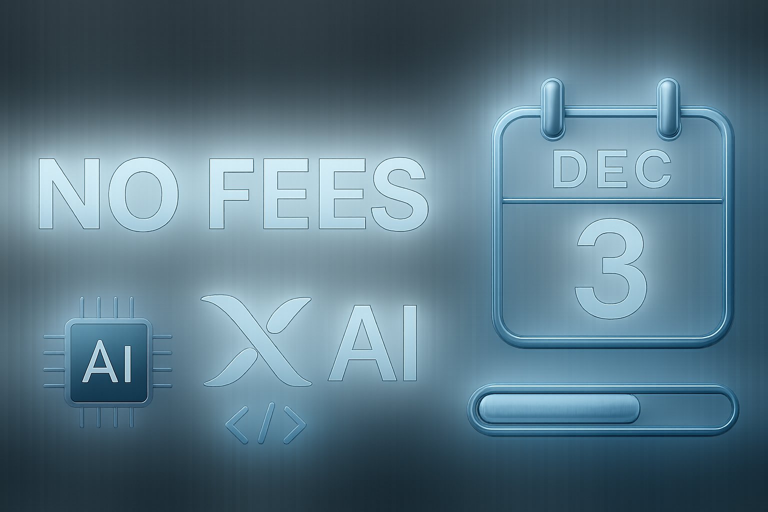 xAI no fees banner as a developer adoption incentive with countdown calendar showing Dec 3.
