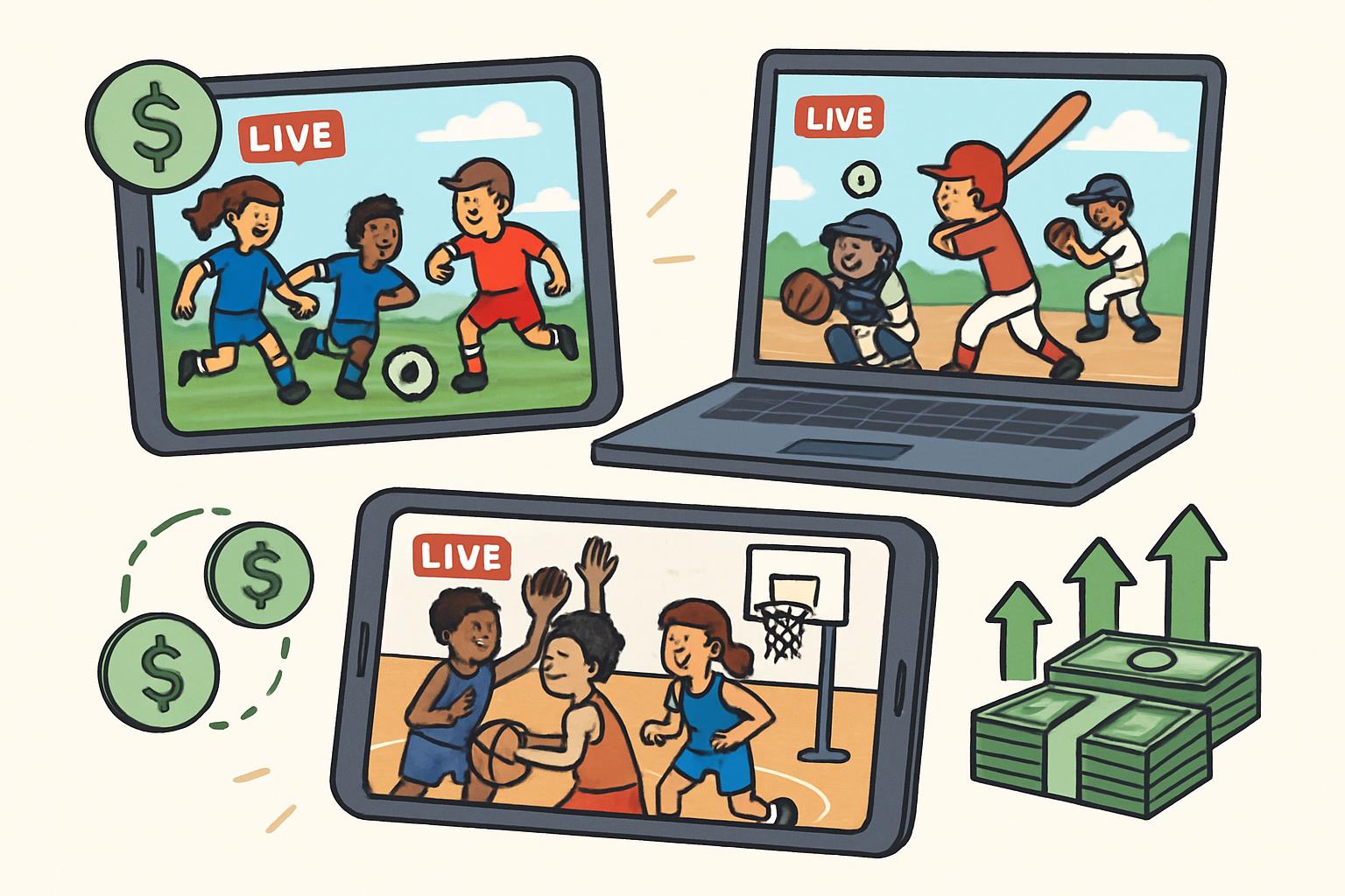 Media Monetization of youth sports through live streaming and revenue sharing.