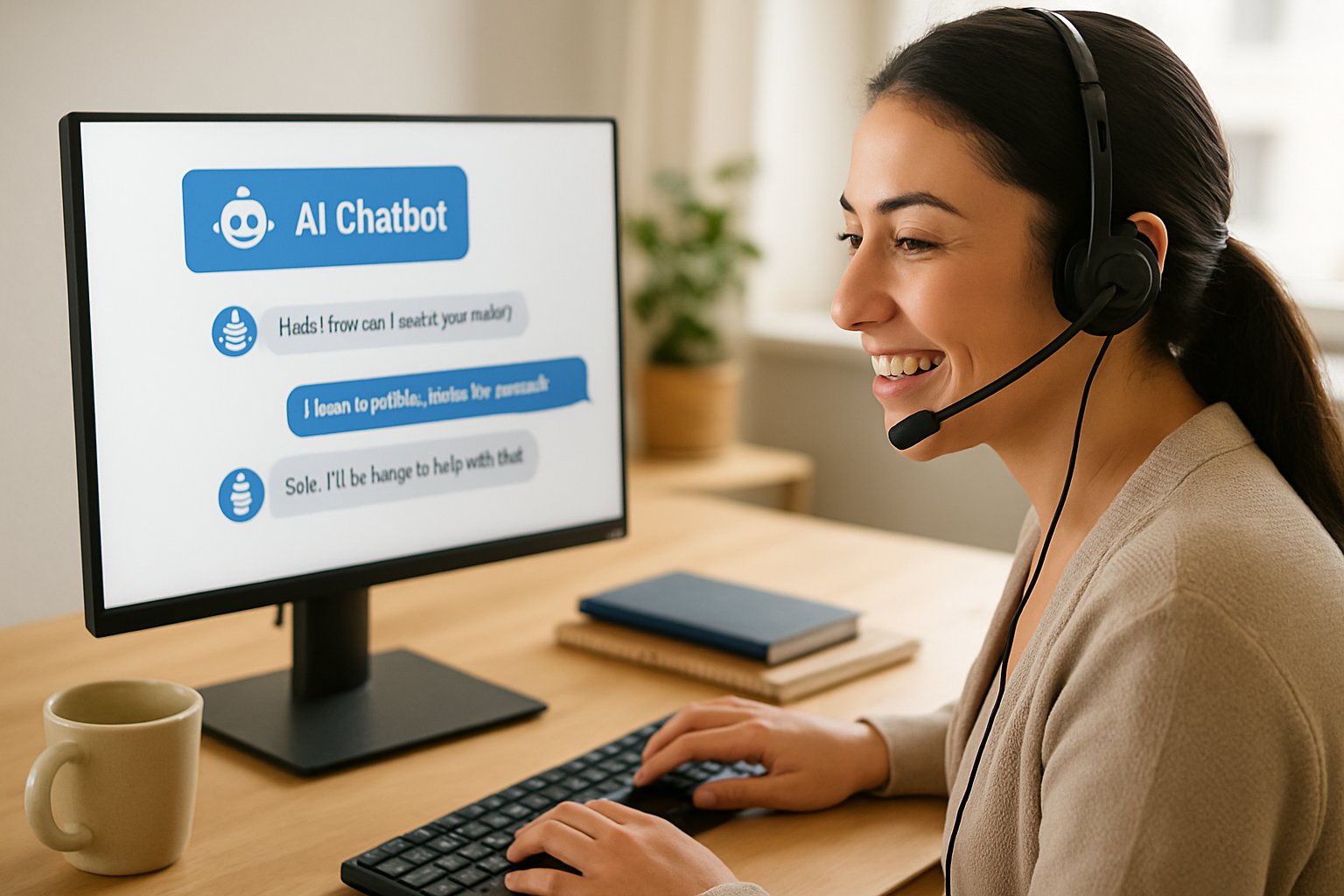 Customer service agent uses AI Customer Service chatbot on computer