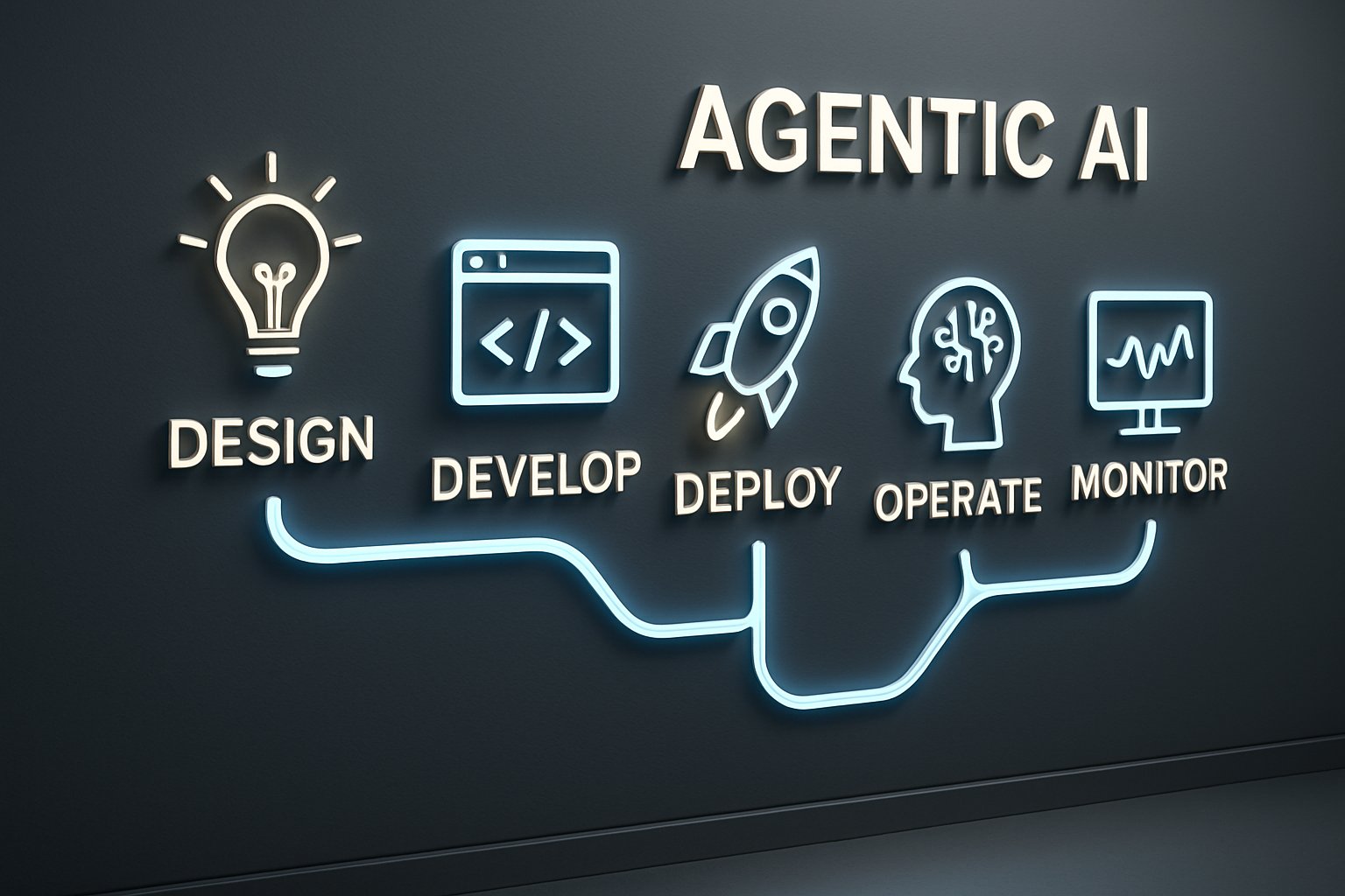 Step-by-step roadmap for Agentic AI deployment visualized with modern icons.