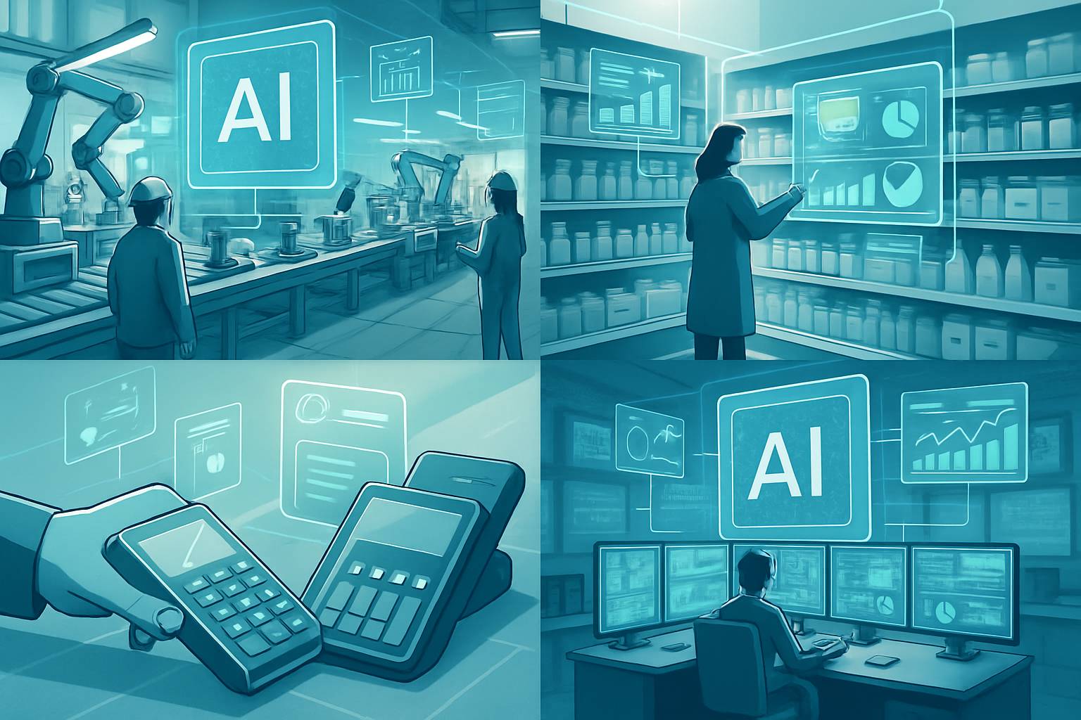 AI-powered enterprise deployment in manufacturing, grocery, payments, and production sectors.