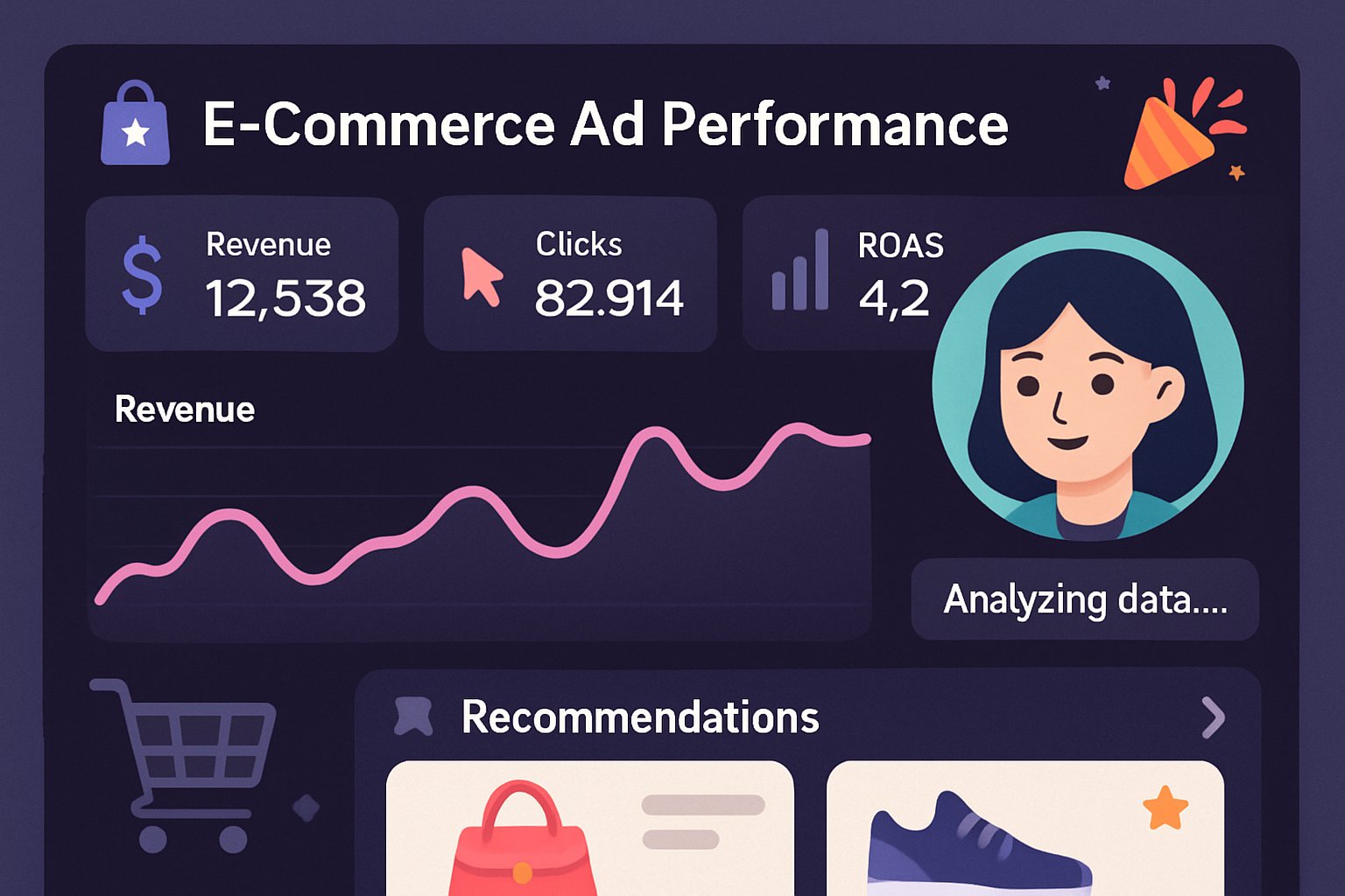 AI Shopping Assistant analyzing e-commerce ad performance for retailers.