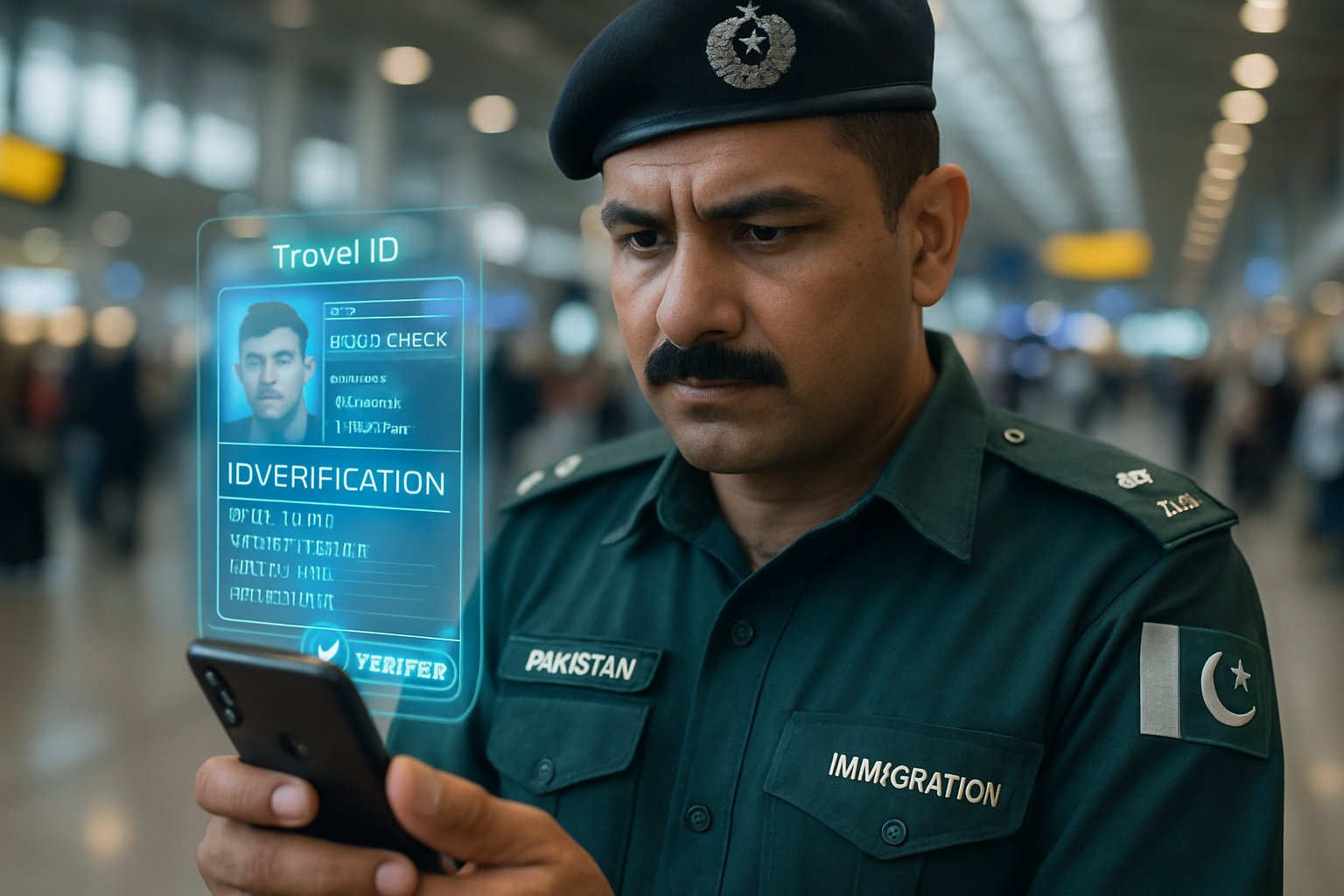 Pakistani officer uses AI app for Border Security at airport.