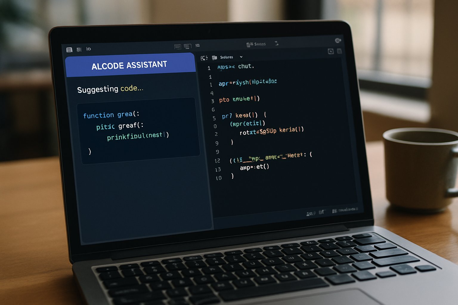 AI code assistant feature integrated in popular developer tools on laptop screen.