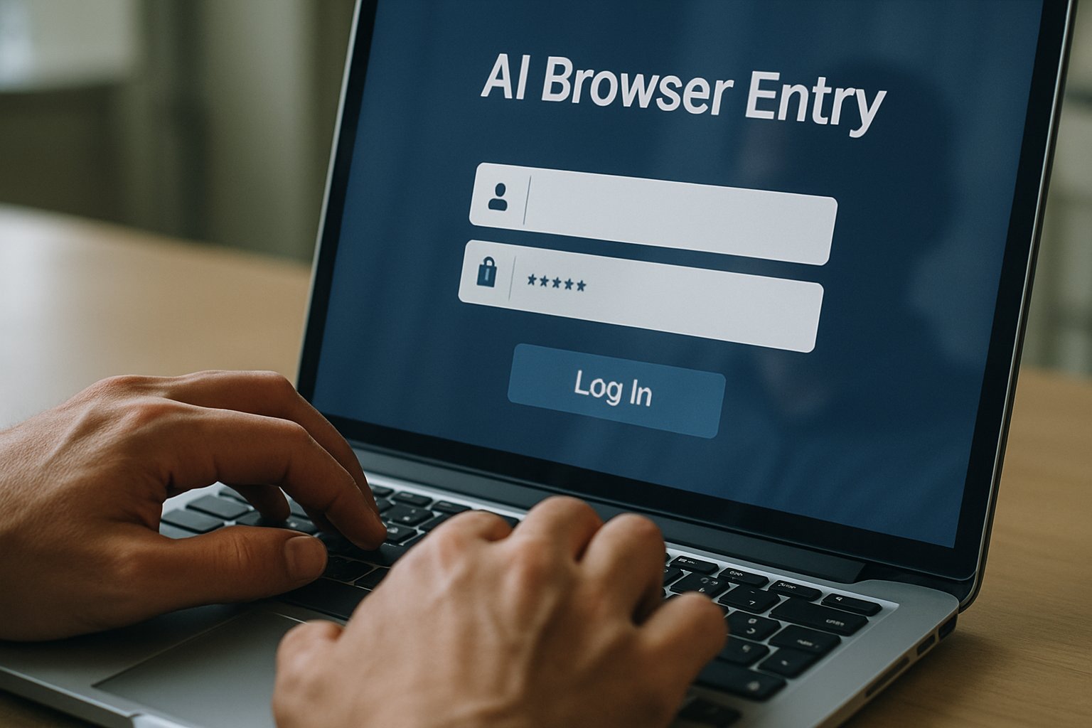 Hands logging into AI Browser Entry to demonstrate security concerns.