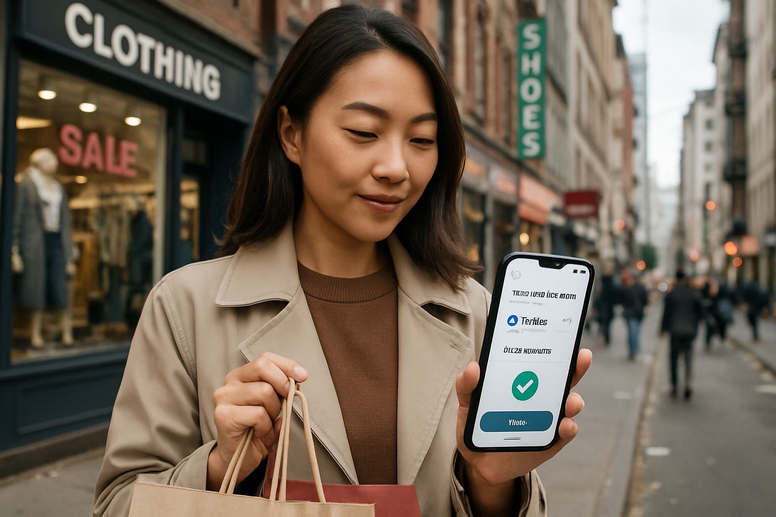 Person using Agentic AI Commerce for secure street shopping payments.