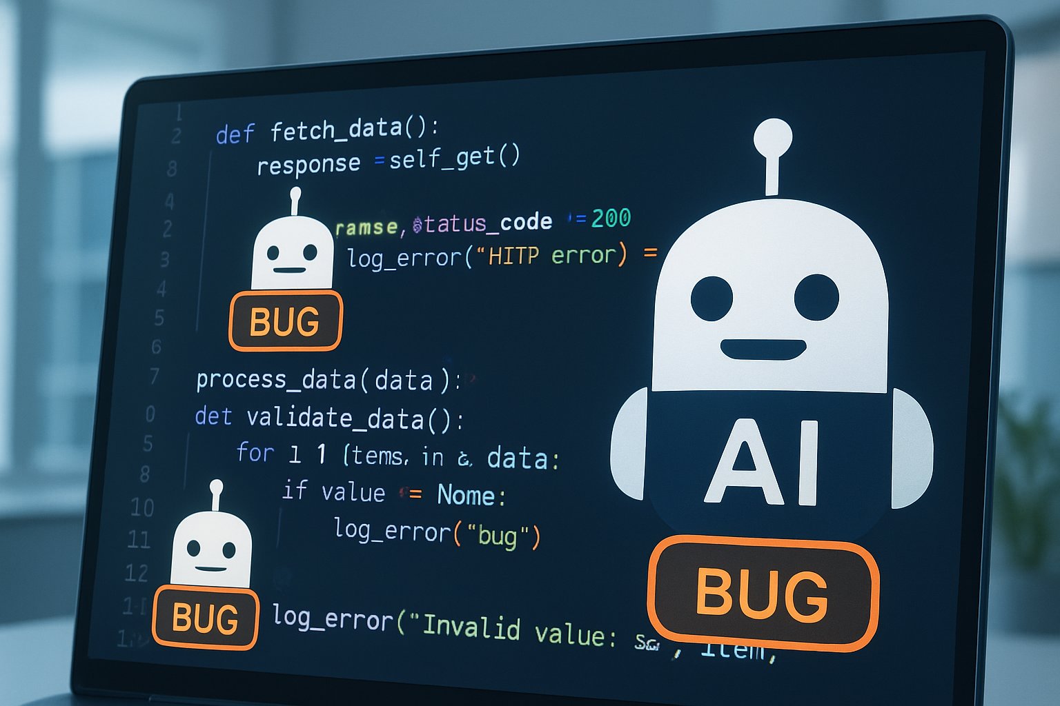 AI bots detecting software bugs in code during Software QA.