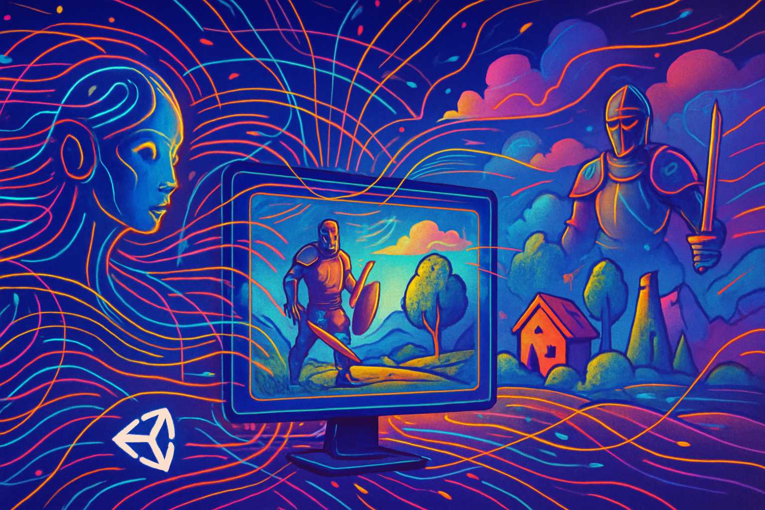 AI generating game characters and landscapes for Game Development AI in Unity 6.