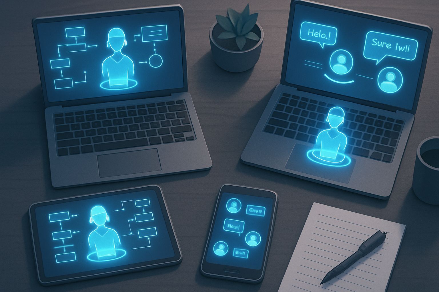 Team using Collaborative AI Tools and workflow automation at modern desk setup.