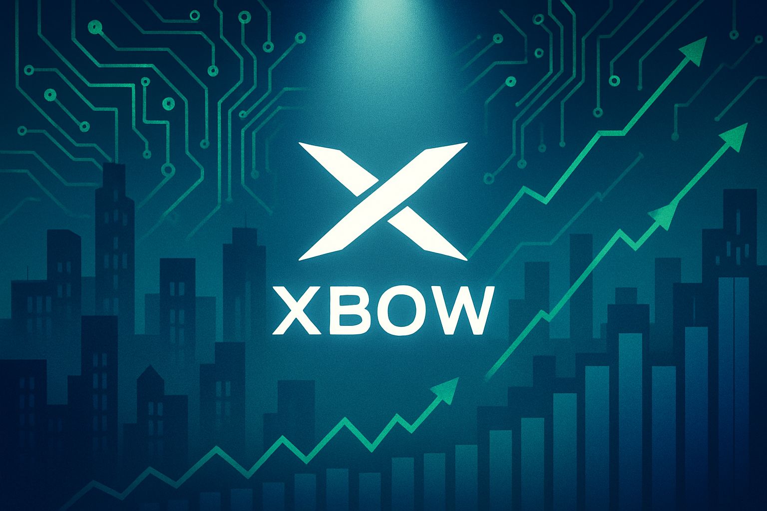 Startup Funding depicted with financial growth graphs and AI tech elements for XBOW