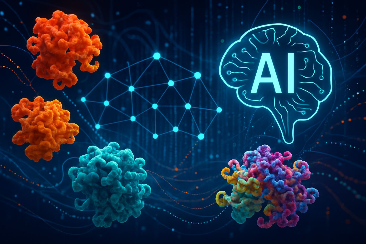 AI interacting with protein molecules using Biotech Generative AI for advanced protein design.