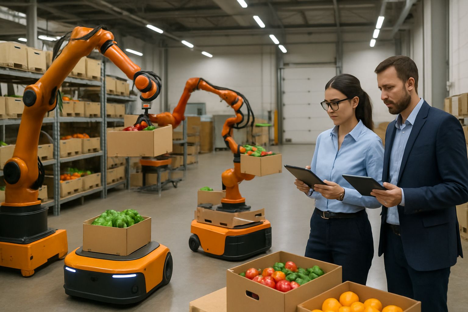 Automated packing warehouse optimized by Food AI R&D innovations.